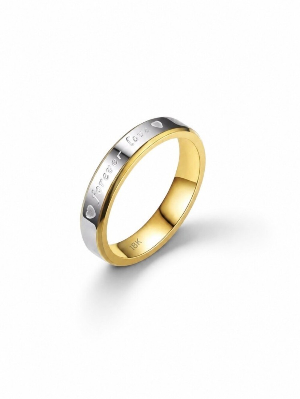 18K Gold and Silver 'Forever Love' Ring Wedding Band Promise Ring